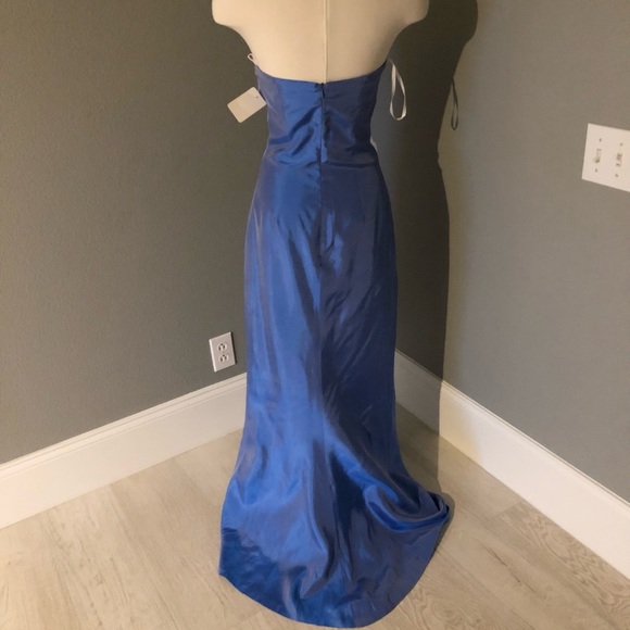 NWT Lawrence Variazioni Iridescent Blue Satin Strapless Long Gown - Picture 9 of 16